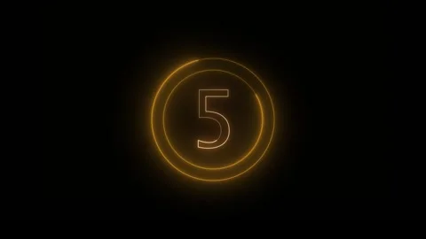Glowing neon number five inside circle, countdown timer element, animation .. 库存影片 332158174