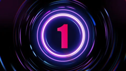 Glowing neon number one countdown timer animation with creating futuristic Vídeos de archivo 344712373