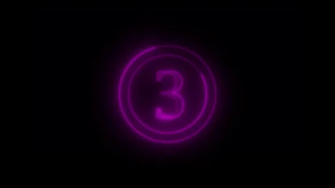 Glowing neon number three pulsates on dark background with circles, abstrac.. 動画素材 332158170