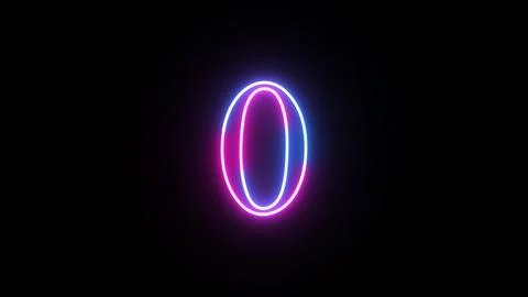 Glowing neon numeric number 0 animation. Purple and blue neon font alphanum.. Stock Illustration