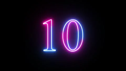 Glowing neon numeric number 10 animation. Purple and blue neon font alphanu.. Stock Illustration