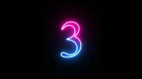 Glowing neon numeric number 3 animation. Purple and blue neon font alphanum.. Stock Illustration