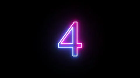 Glowing neon numeric number 4 animation. Purple and blue neon font alphanum.. Stock Illustration