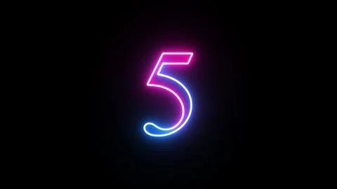 Glowing neon numeric number 5 animation. Purple and blue neon font alphanum.. Stock Illustration