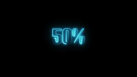 Glowing neon numeric number 50% animation isolated on Black Background Stock Footage 321062262