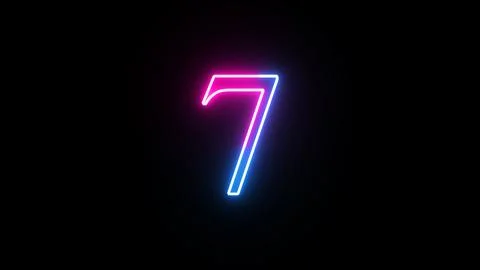 Glowing neon numeric number 7 animation. Purple and blue neon font alphanum.. Stock Illustration