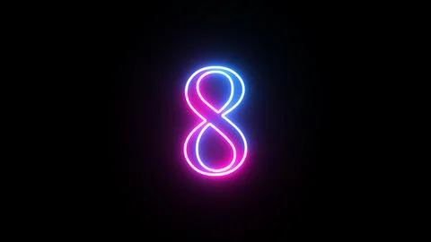 Glowing neon numeric number 8 animation. Purple and blue neon font alphanum.. Stock Illustration