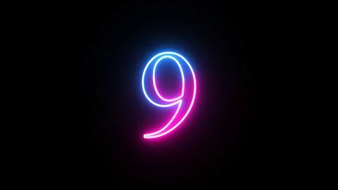 Glowing neon numeric number 9 animation. Purple and blue neon font alphanum.. Stock Illustration