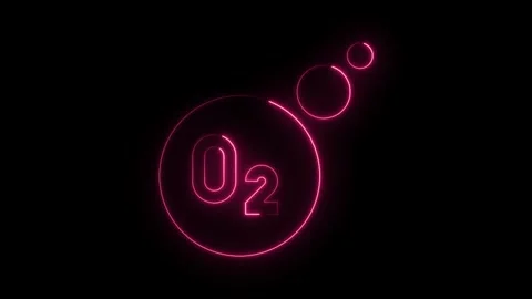 Glowing neon O2 oxygen molecule symbol with abstract bubbles isolated on bl.. Stock Footage 314559312