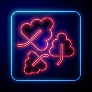 Glowing neon Oak leaf icon isolated on black background.  Vector Stock Illustration