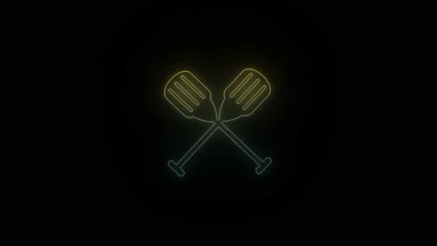 Glowing neon oars icon on black background. Stock Footage 210990796