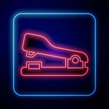 Glowing neon Office stapler icon isolated on black background. Stapler, staple Stock Illustration
