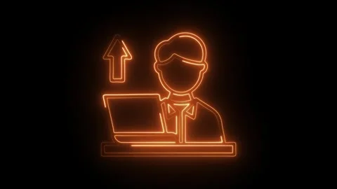 Glowing neon office worker icon isolated on black background. HD Video moti.. Stock Footage 304537171