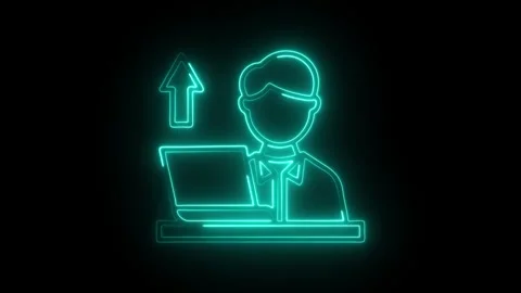 Glowing neon office worker icon isolated on black background. HD Video moti.. Stock Footage 304551919