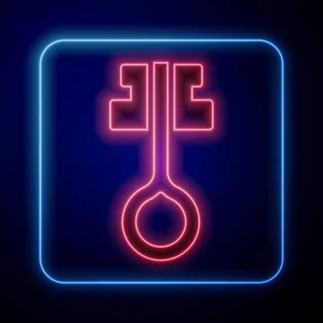 Glowing neon Old magic key icon isolated on black background.  Vector Stock Illustration