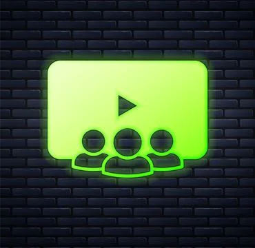 Glowing neon Online class icon isolated on brick wall background. Online educ Stock Illustration