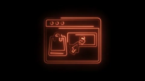Glowing neon online shopping interface with shopping bag dollar sign and cu.. Stock Footage 346004374