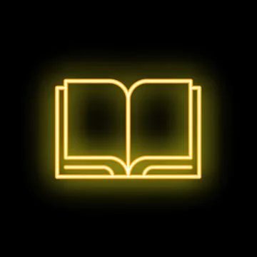Glowing neon open book icon on black background Stock Illustration