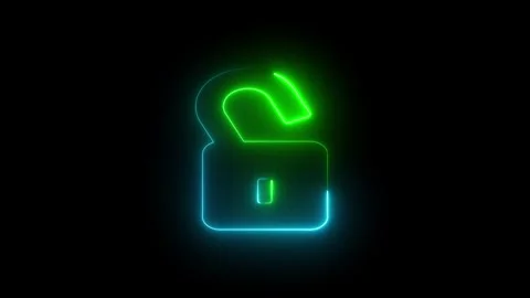 Glowing Neon Open Lock Symbol in 4K, Digital Security, User Access, Cyber P.. Stock Footage 309041108