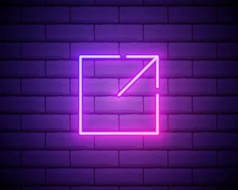 Glowing neon Open in new window icon isolated on brick wall background. Open  Stock Illustration