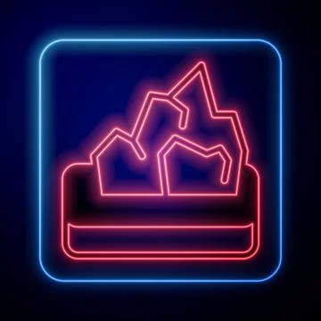 Glowing neon Ore mining icon isolated on black background. Vector Illustrazione stock