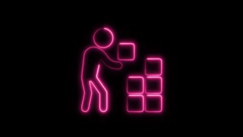 Glowing neon organize isolated on black background. HD Video motion graphic.. Stock Footage 303551314