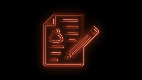 Glowing neon outline of application form with pencil on dark background Stock Footage 322963139