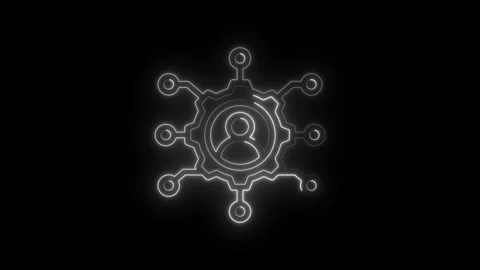 Glowing neon outline of a central human icon within a gear structure connected Stock Footage 333970158