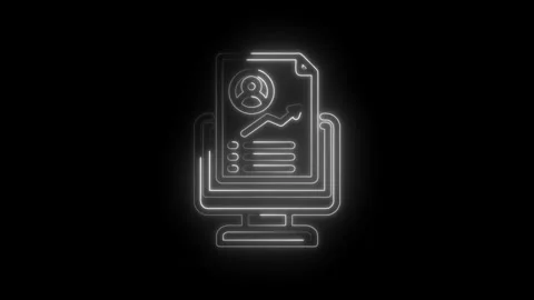 Glowing neon outline of computer screen displaying resume with profile icon and Stock Footage 333956101