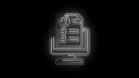 Glowing neon outline of computer screen displaying resume profile and bullet Stock Footage 333956111