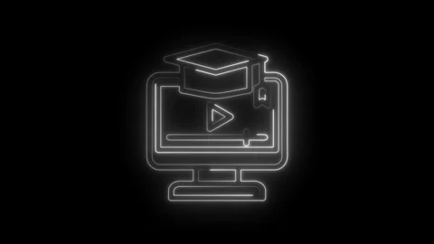 Glowing neon outline of a computer screen displaying a play button and a Stock Footage 333957226