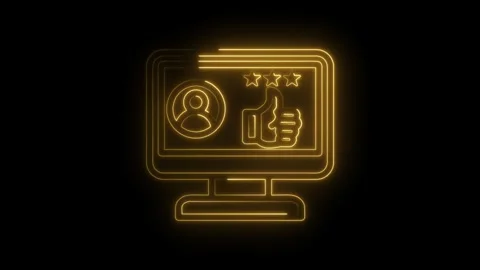 Glowing neon outline of a computer screen displaying a user profile icon three Stock Footage 333959989