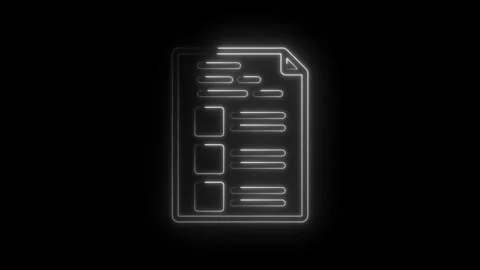 Glowing neon outline of a document with bullet points and checkboxes on a icon Stock Footage 333955626