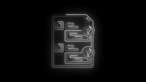 Glowing neon outline document with question marks and checklist items on ic.. Stock Footage 346824935