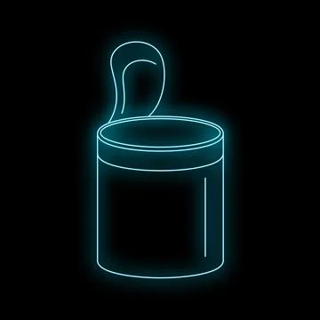 Glowing neon outline drawing of open metal can Stock Illustration