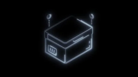 Glowing neon outline of a futuristic data storage device or server rack wit.. Stock Footage 314703523