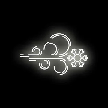 Glowing neon outline icon representing cold wind with snowflake Stock Illustration