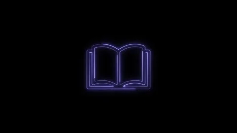 Glowing neon outline of open book on black background, educational symbol, .. Stock Footage 345549630