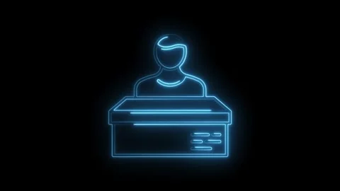 Glowing neon outline of person casting ballot in a box on black background Stock Footage 314538147