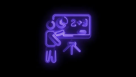 Glowing neon outline of a presentation with pie chart and basic math on bla.. 動画素材 330779117