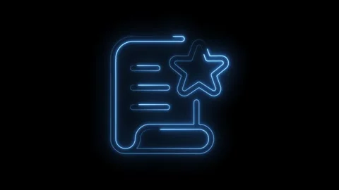 Glowing neon outline of quality document and star icon on a dark background 動画素材 314547950