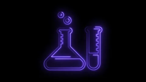 Glowing neon outline of science beaker and test tube on black background Stock Footage 322984352