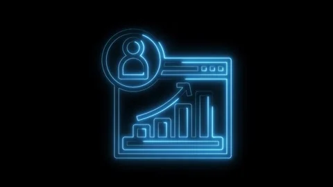 Glowing neon outline of user profile with website analytics graph on black 스톡 동영상 322990903