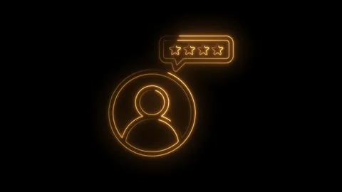 Glowing neon outline of user profile icon with four star rating in speech bubble Stock Footage 333963619