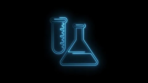 Glowing neon outlines of lab beaker and test tube on dark background animation Stock Footage 322985301