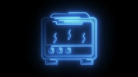 Glowing neon oven kitchen icon isolated on black background. HD Video motio.. Stock Footage 304533928