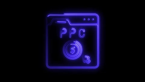 Glowing neon P C icon with dollar coin and cursor on black background repre.. Stockbeeldmateriaal 314700081
