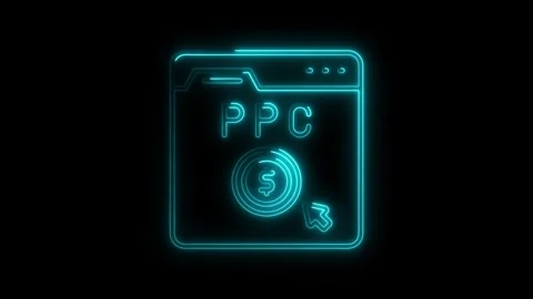 Glowing neon P C icon with dollar coin and cursor on black background repre.. Stockbeeldmateriaal 314700082