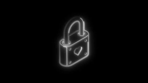 Glowing neon padlock icon with heart symbol isolated on black background fu.. Stock Footage 314706148