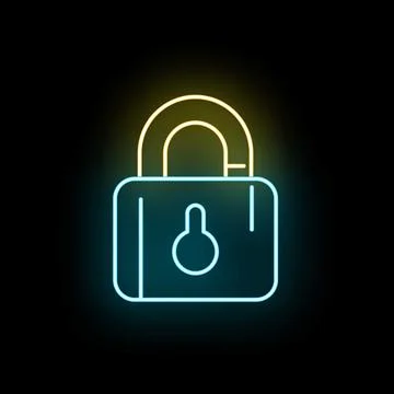 Glowing neon padlock icon securing digital data access 库存插图